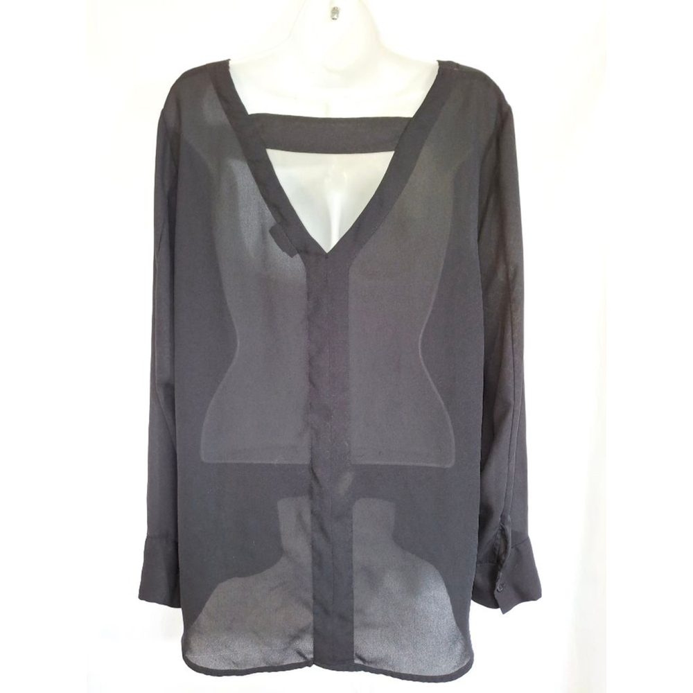 a.n.a womens Black Long Sleeve Blouse XL Witchy corporate goth semi sheer - Picture 2 of 4